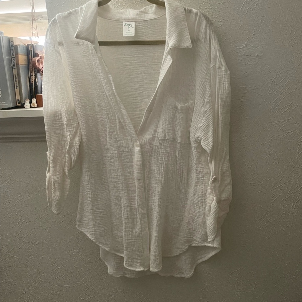 Apt. 9 White 3/4 Sleeve Notched Collar Button Down Shirt